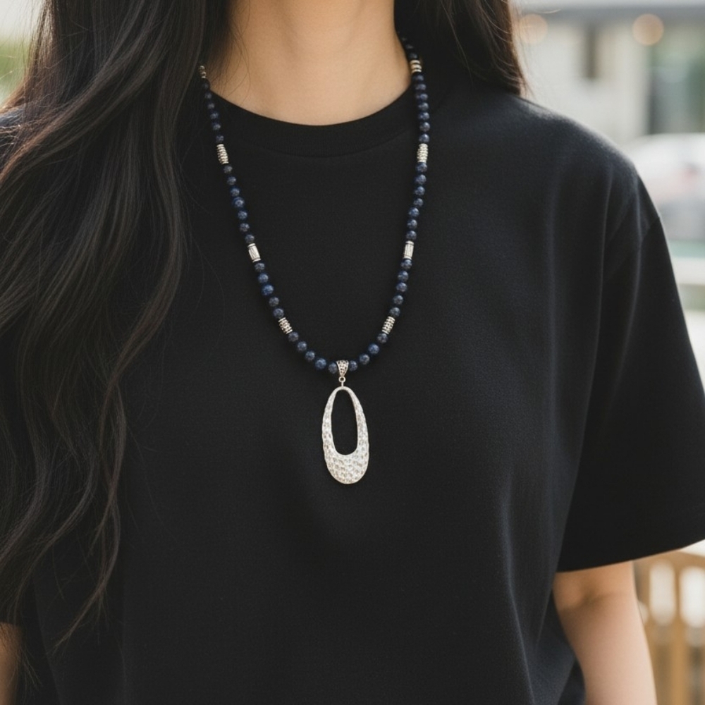 NWT Blue and Silver Necklace with Striking Pendant